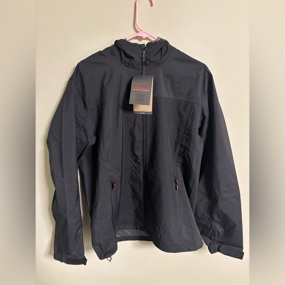 Hawke & Co Hooded Performance Jacket Mens Medium Rain Water Resistant New Black